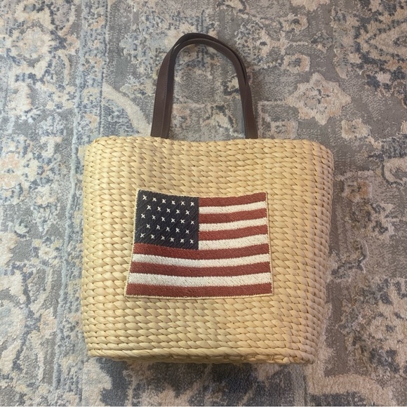 Woven Tote with Flag Design - Picture 1 of 7